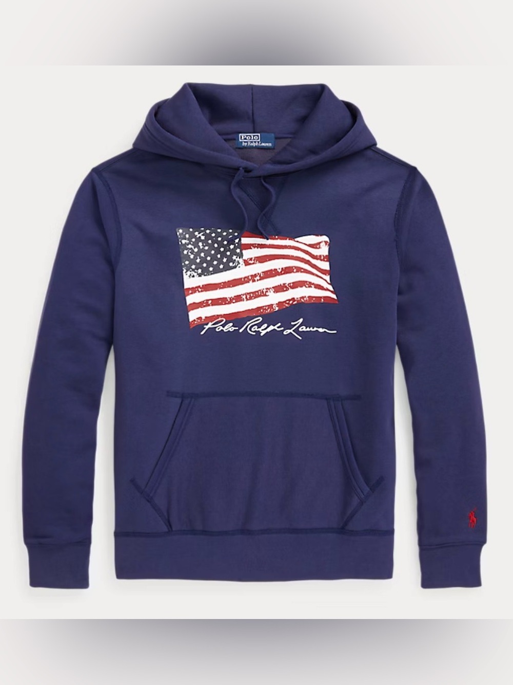 Polo Ralph Lauren Hoodie Mens 3X American Flag Sweatshirt Navy Blue Graphic READ